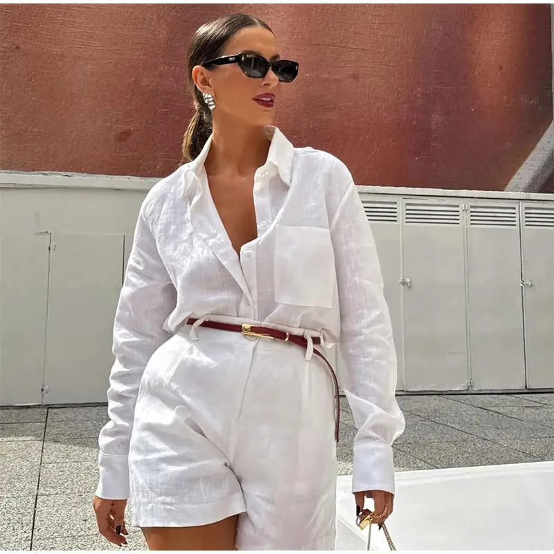 Conjunto Verão Mariana em Linho [Camisa + Shorts]
