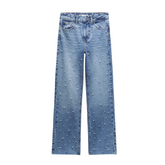 Calça Jeans Reta com Pérolas