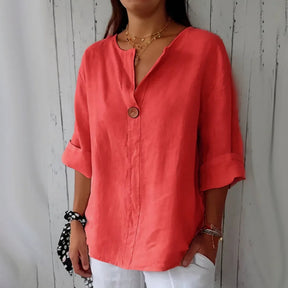 [COMPRE 1 LEVE 3] Camisa Feminina Luciana em Linho de Algodão com Gola Mandarim / Elegância Minimalista e Conforto que Acompanham Você!