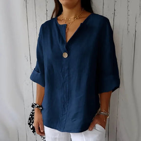 [COMPRE 1 LEVE 3] Camisa Feminina Luciana em Linho de Algodão com Gola Mandarim / Elegância Minimalista e Conforto que Acompanham Você!