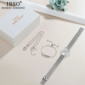 Conjunto de Relógio de Quartzo com Jóias em Cristal