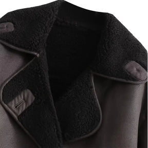 Jaqueta de Couro Oversized Forrada em Lã
