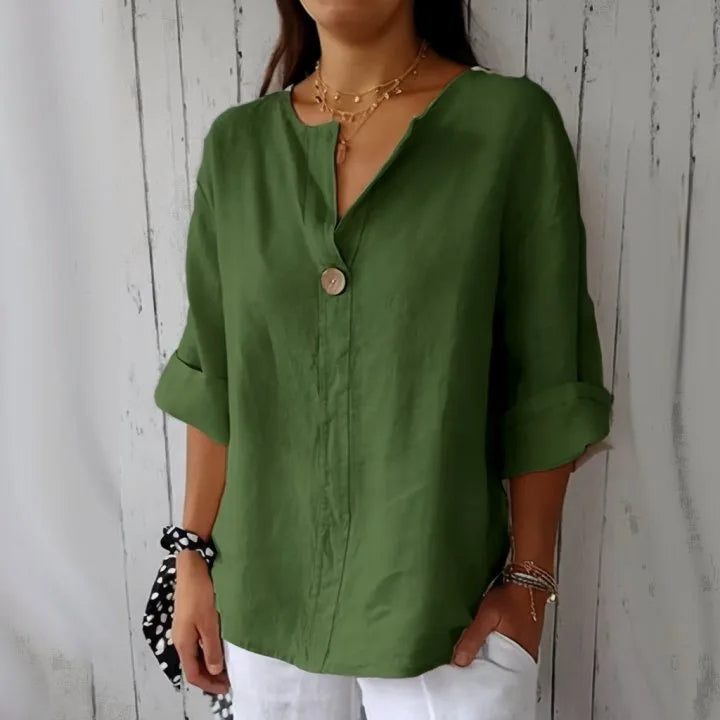 [COMPRE 1 LEVE 3] Camisa Feminina Luciana em Linho de Algodão com Gola Mandarim / Elegância Minimalista e Conforto que Acompanham Você!